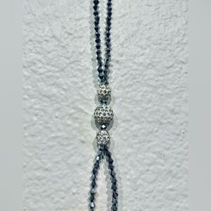 Vintage Bedazzled Smoky Gray Beaded Pendant Necklace